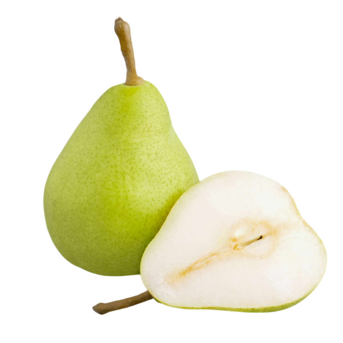 Fresh green pears (nashpati) - whole and halved